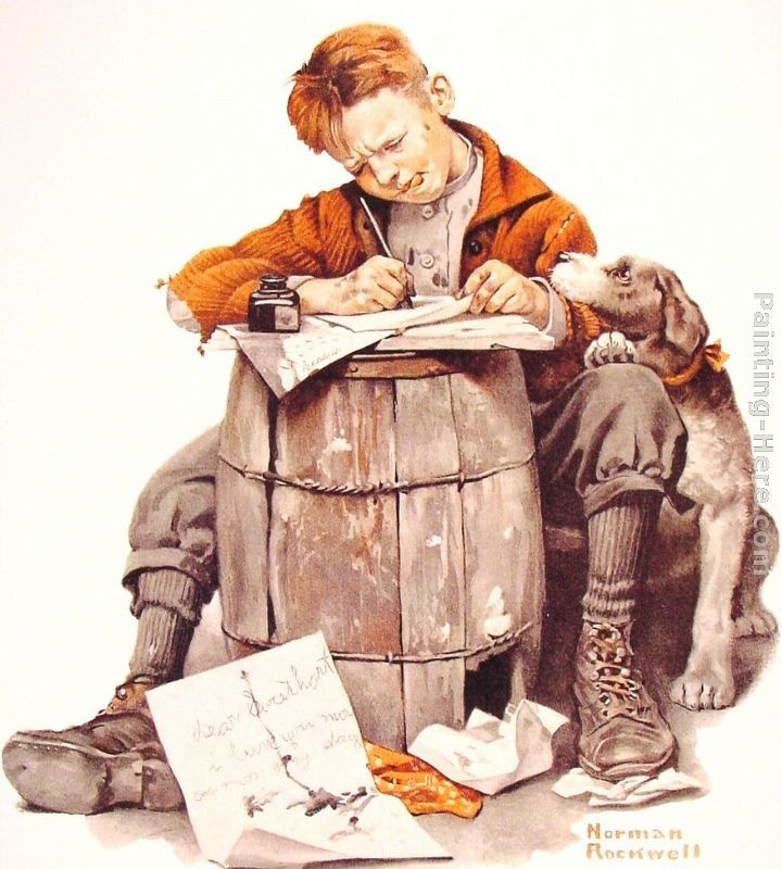 Norman Rockwell Little boy writing a letter